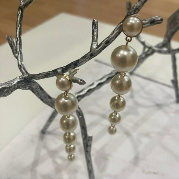 NEW Bohemian Big Faux Pearls String Dangle Long Stud Earrings 3.5” Lenght - Picture 10 of 10